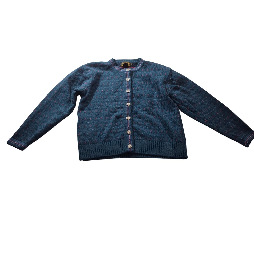 Eddie Bauer Wool Blend Cardigan Sweater Womens Medium Teal Cabin Core Heritage